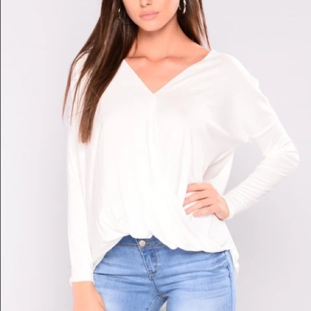FASHION NOVA || Long Sleeve Surplice ‘Essential’ Top in Ivory - SZ XS